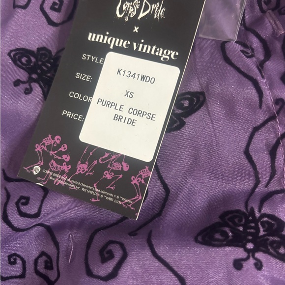 Unique Vintage x Corpse Bride women’s purple embroidered swing dress Sz XS NEW - Picture 9 of 13
